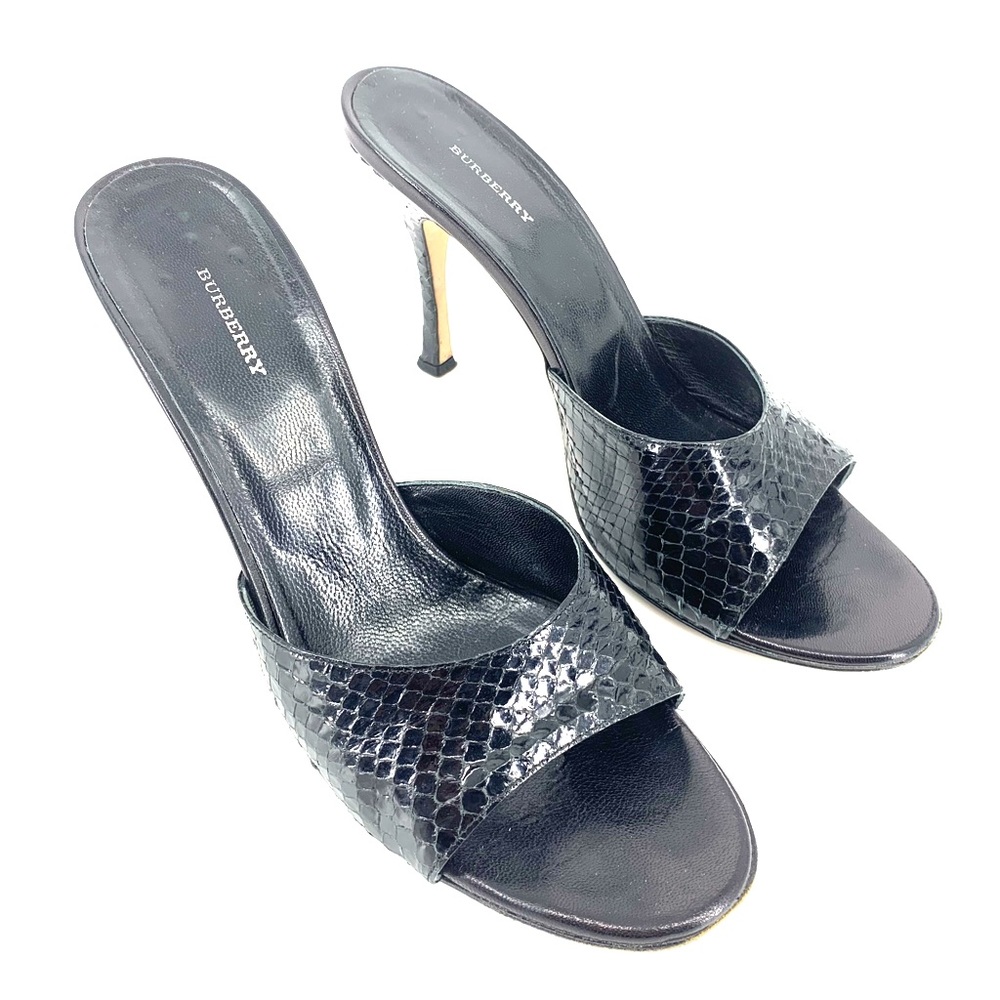 Burberry Black Snakeskin Slide Sandals Slim Heel